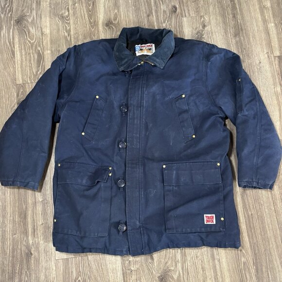 VTG Tough Duck Down Filled Work Jacket Mens 2XL Long Canvas Corduroy Collar Coat - Picture 1 of 16